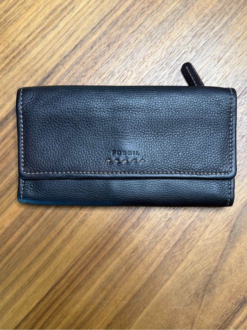 Fossil Black Pebbled Leather Women's Long Wallet